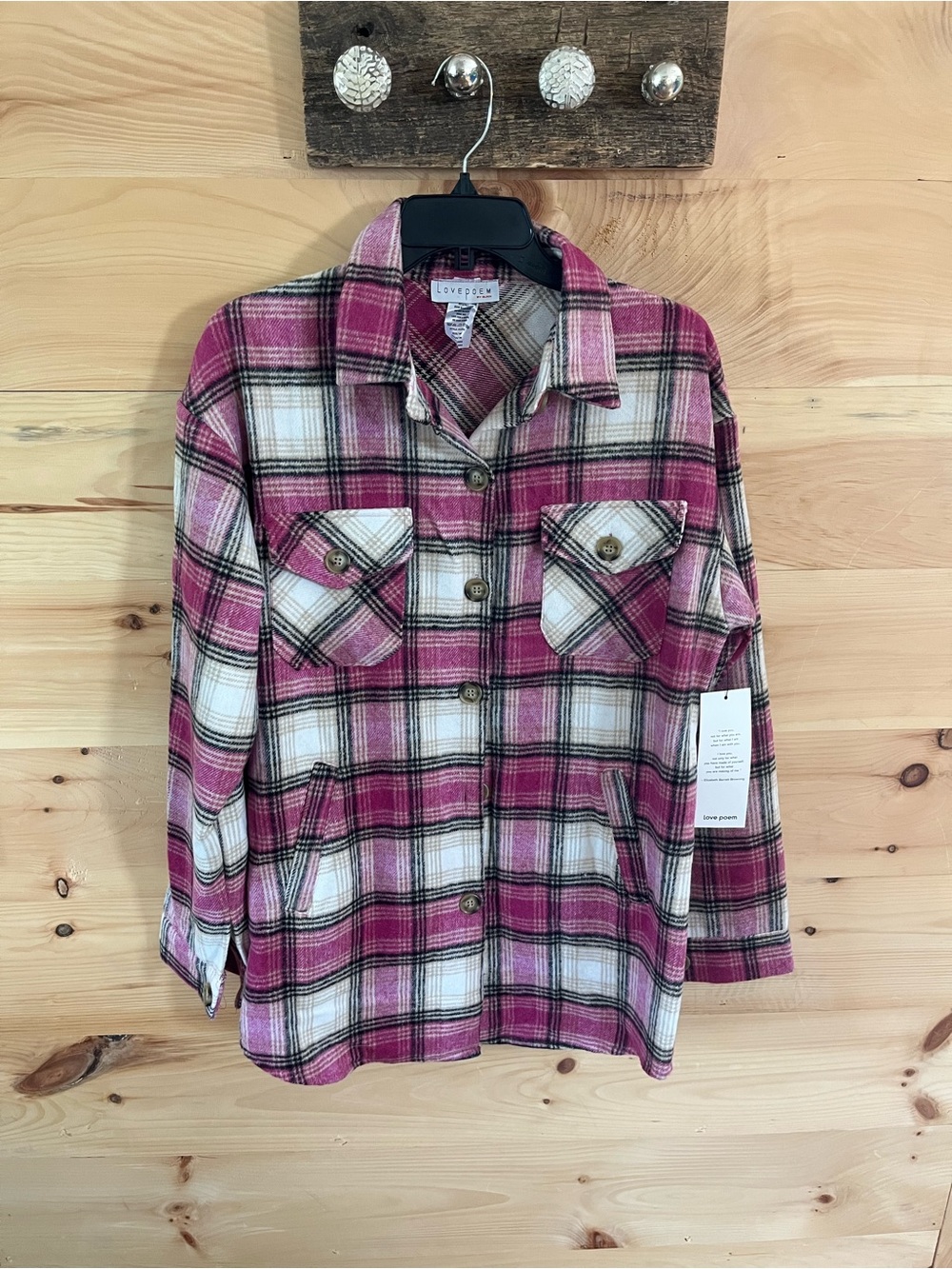 NWT Love Poem Pink Plaid Button-Up Shacket Jacket Women’s Size Medium